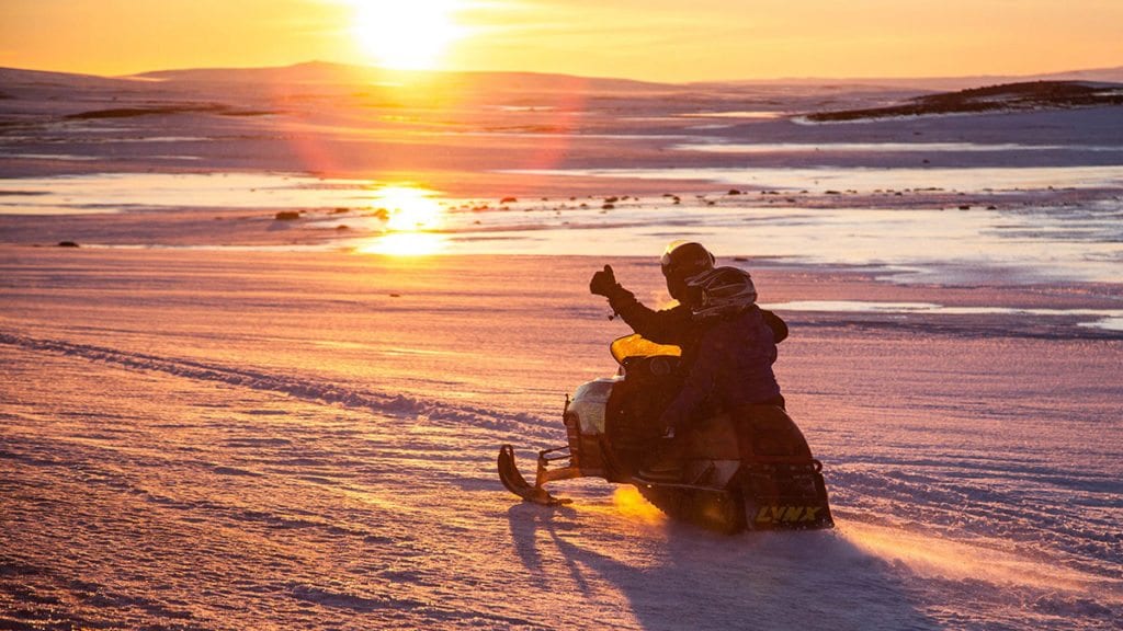 Snowmobiling in Iceland during winter