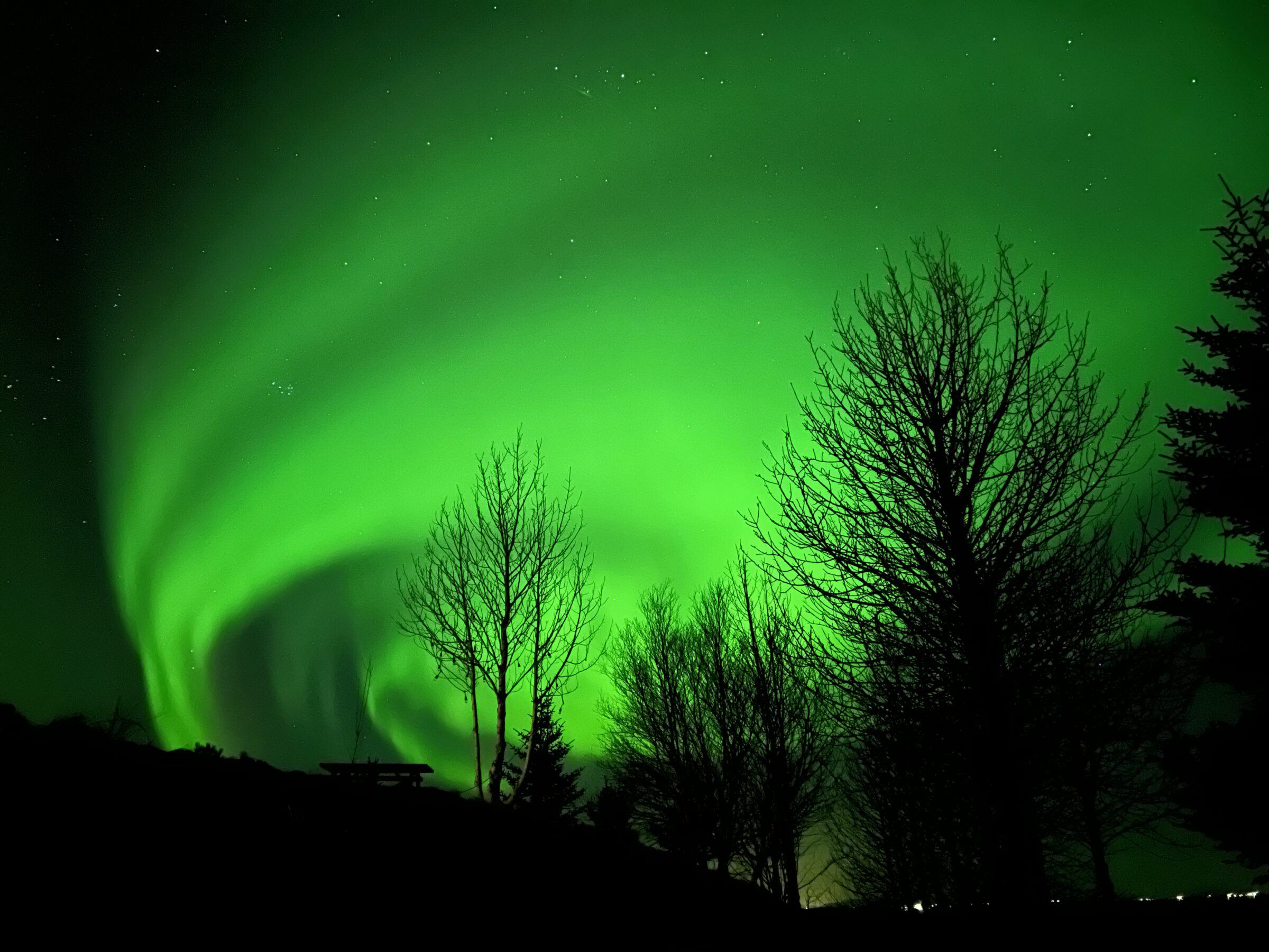 Green northern lights above Hvolsvöllur