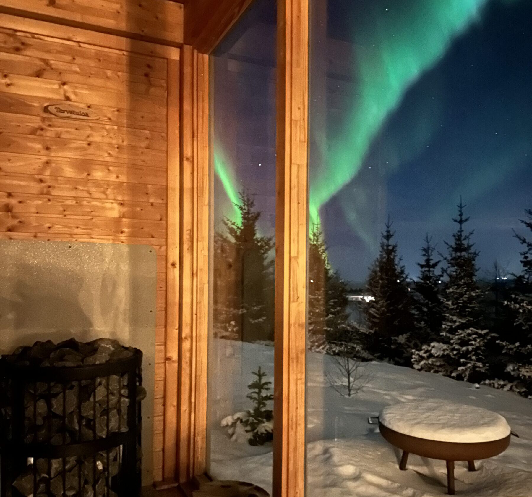 Northern Lights outside of window